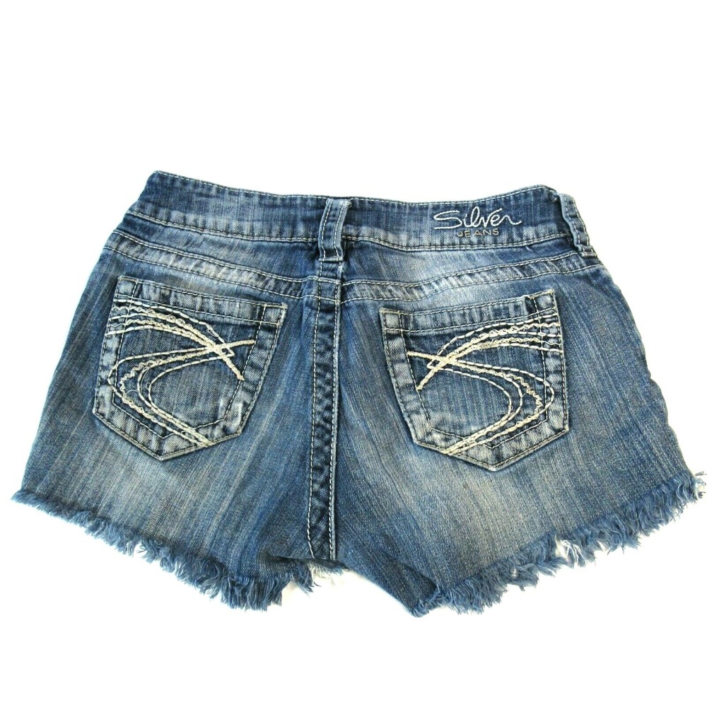 Silver Cut-off Jean Shorts Size 26 Custom Distressed Womens Suki fit shorty raw